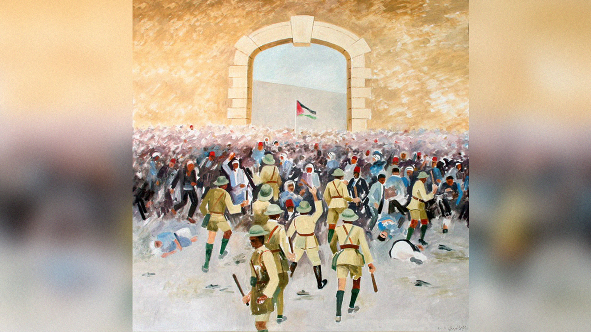 لوحة تظاهرات القدس للفنان العراقي إبراهيم العبدلي